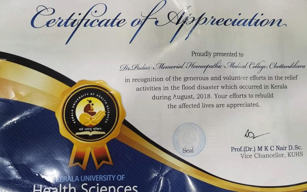 Kerala Flood Relief Appriciation Certificate